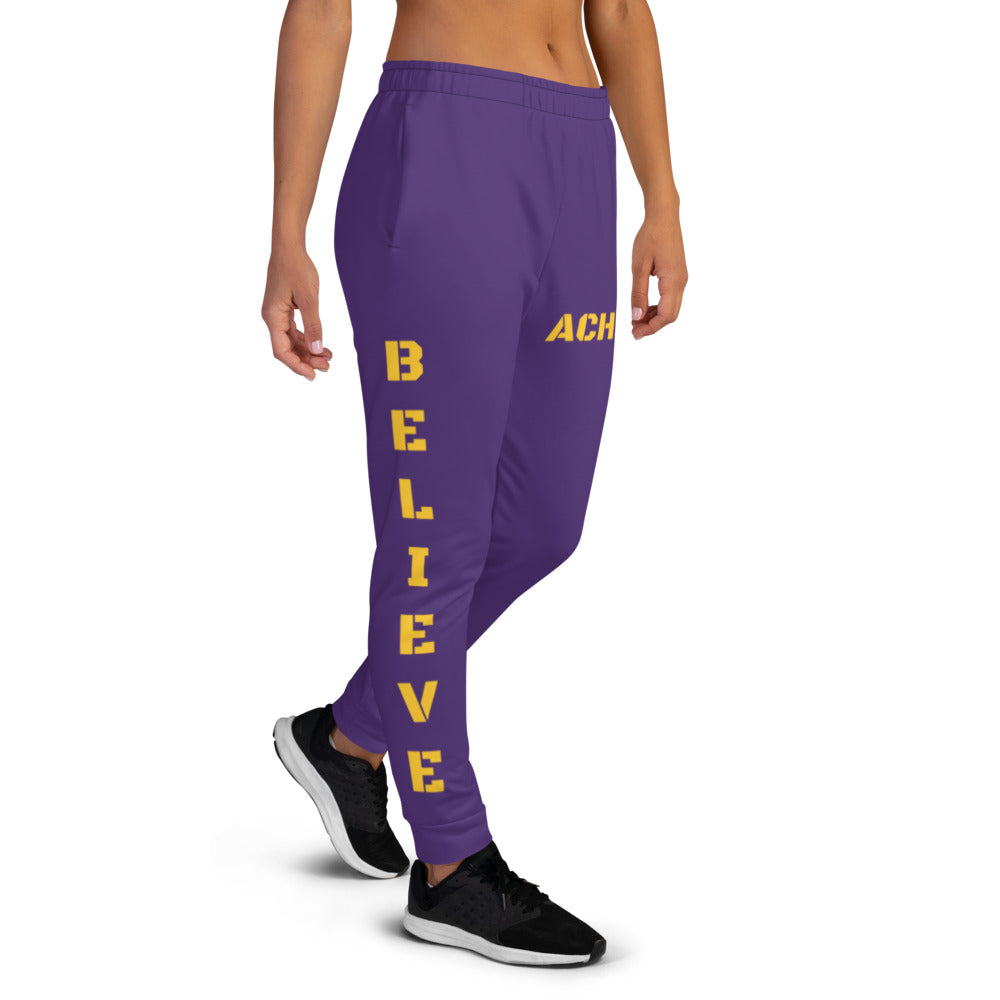 Women’s Motivational Purple and Yellow Joggers - Dream Believe Achieve Strategies