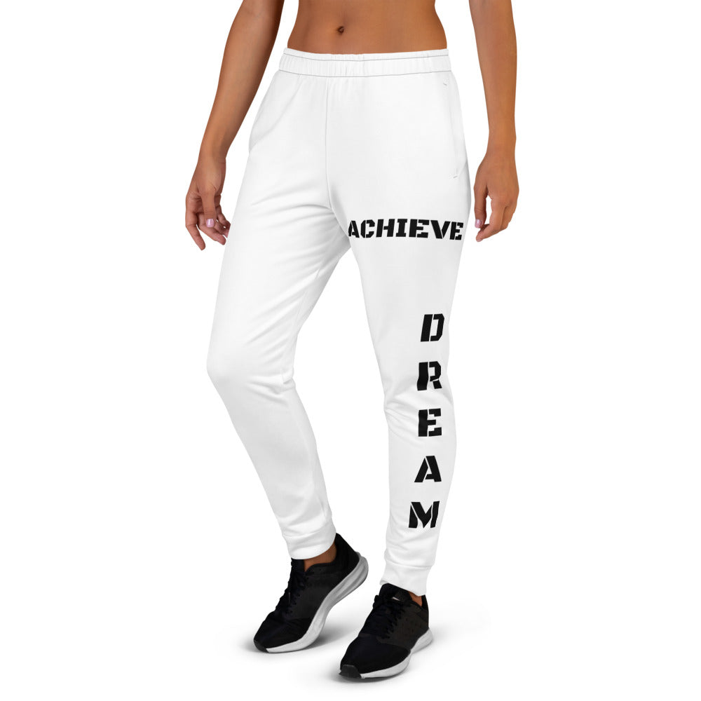 Motivational Women's Joggers (White/Black) - Dream Believe Achieve Strategies