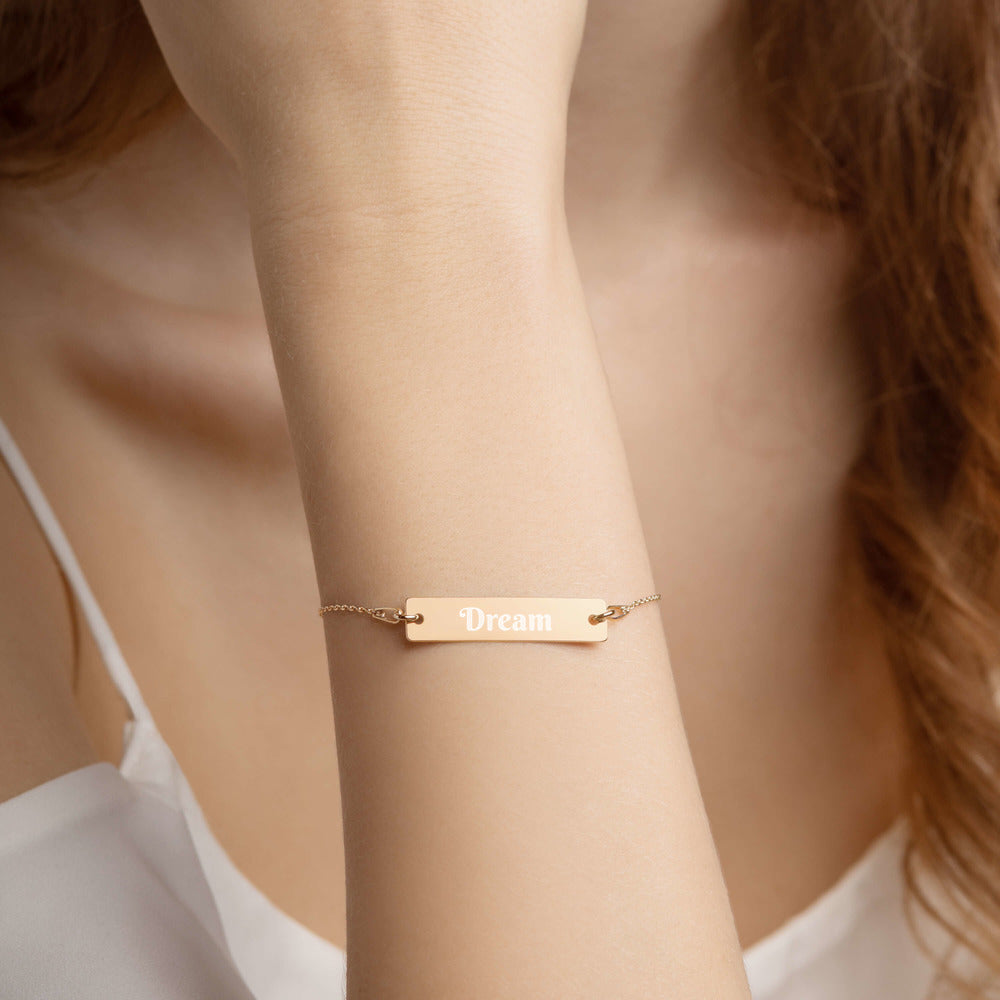Dream Engraved Silver Bar Chain Bracelet - Dream Believe Achieve Strategies