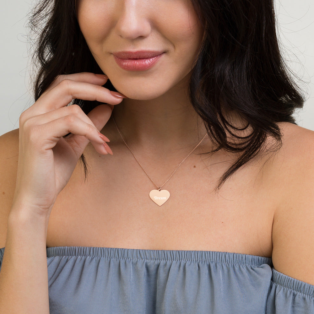 DREAM Engraved Silver Heart Necklace - Dream Believe Achieve Strategies