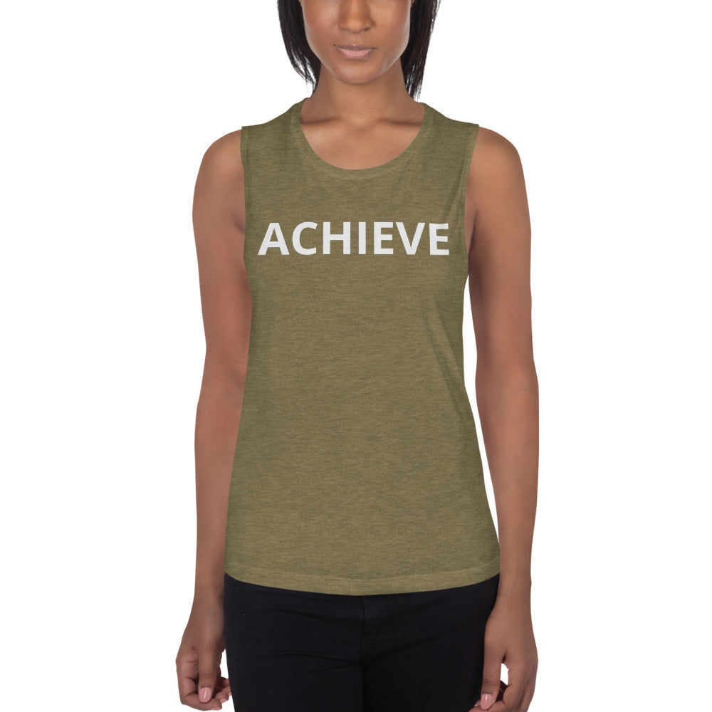Achieve Ladies’ Motivational Muscle Tank (White) - Dream Believe Achieve Strategies