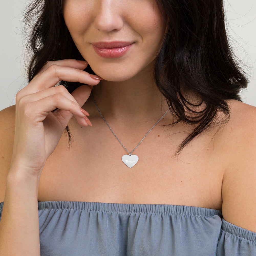 DREAM Engraved Silver Heart Necklace - Dream Believe Achieve Strategies