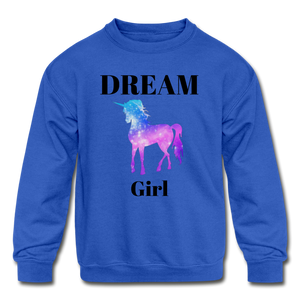 Dream Girl Unicorn Kids' Crewneck Sweatshirt - royal blue