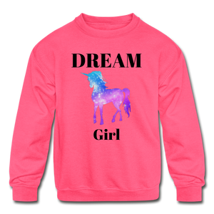 Dream Girl Unicorn Kids' Crewneck Sweatshirt - neon pink