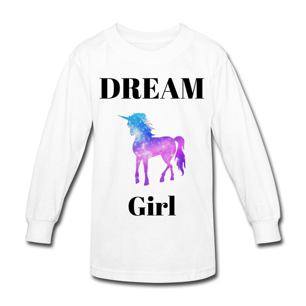 Dream Girl Unicorn Kids' Long Sleeve T-Shirt (White) - white