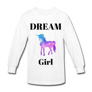 Dream Girl Unicorn Kids' Long Sleeve T-Shirt (White) - white