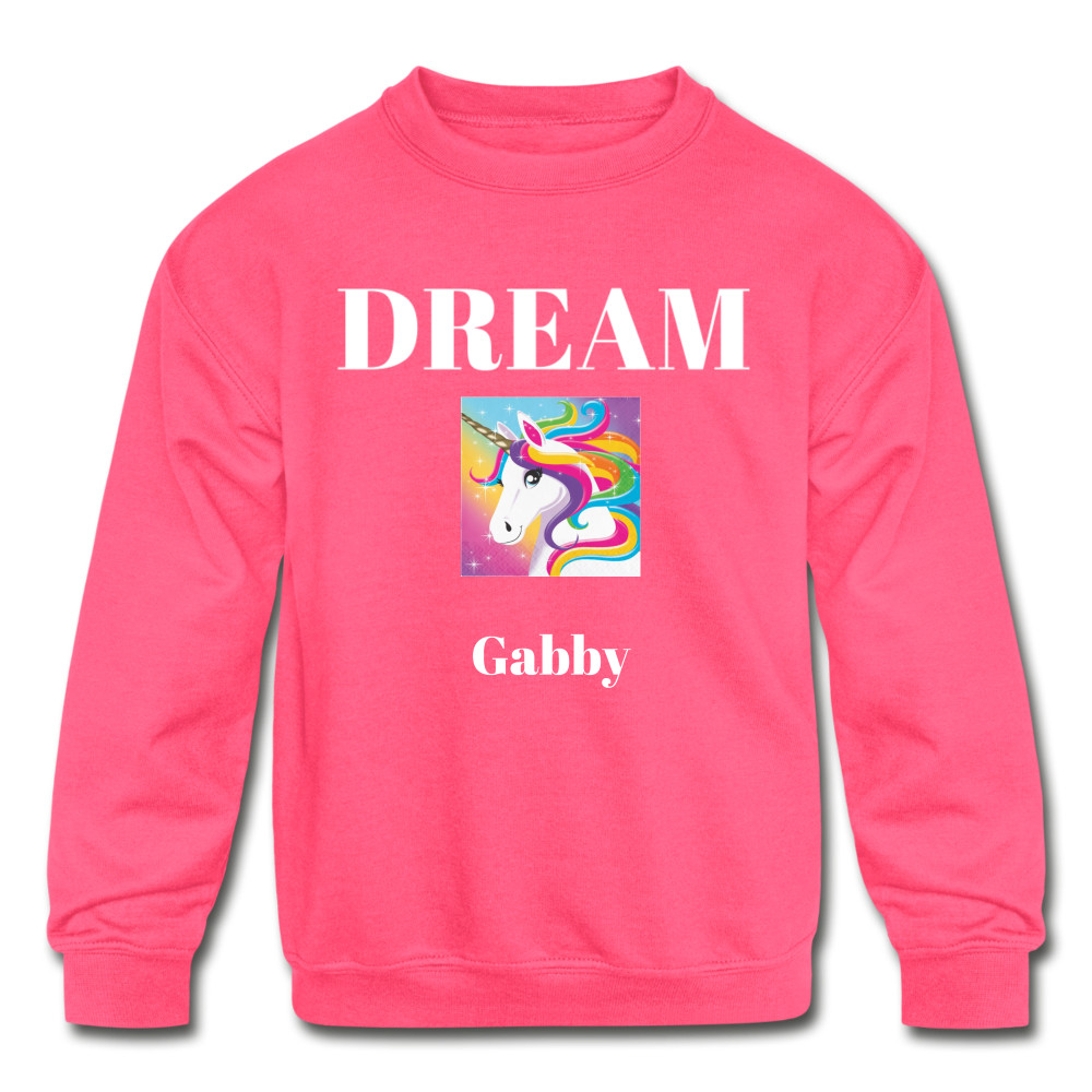 Gabbys Dream Unicorn Kids' Crewneck Sweatshirt - neon pink