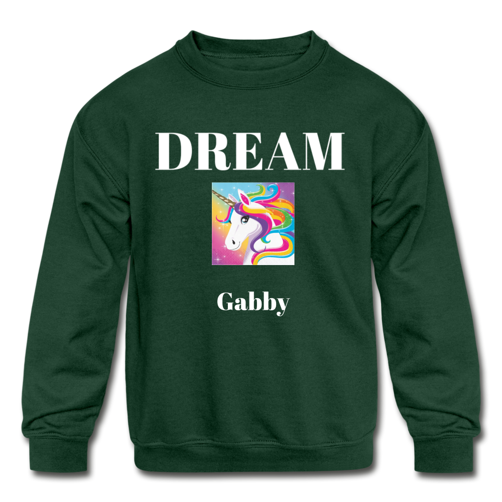 Gabbys Dream Unicorn Kids' Crewneck Sweatshirt - forest green