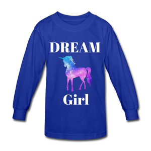 Dream Girl Unicorn Kids' Long Sleeve T-Shirt - royal blue