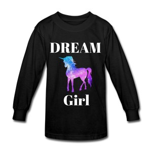 Dream Girl Unicorn Kids' Long Sleeve T-Shirt - black