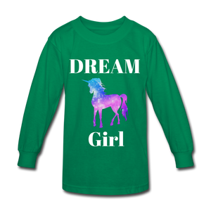 Dream Girl Unicorn Kids' Long Sleeve T-Shirt - kelly green